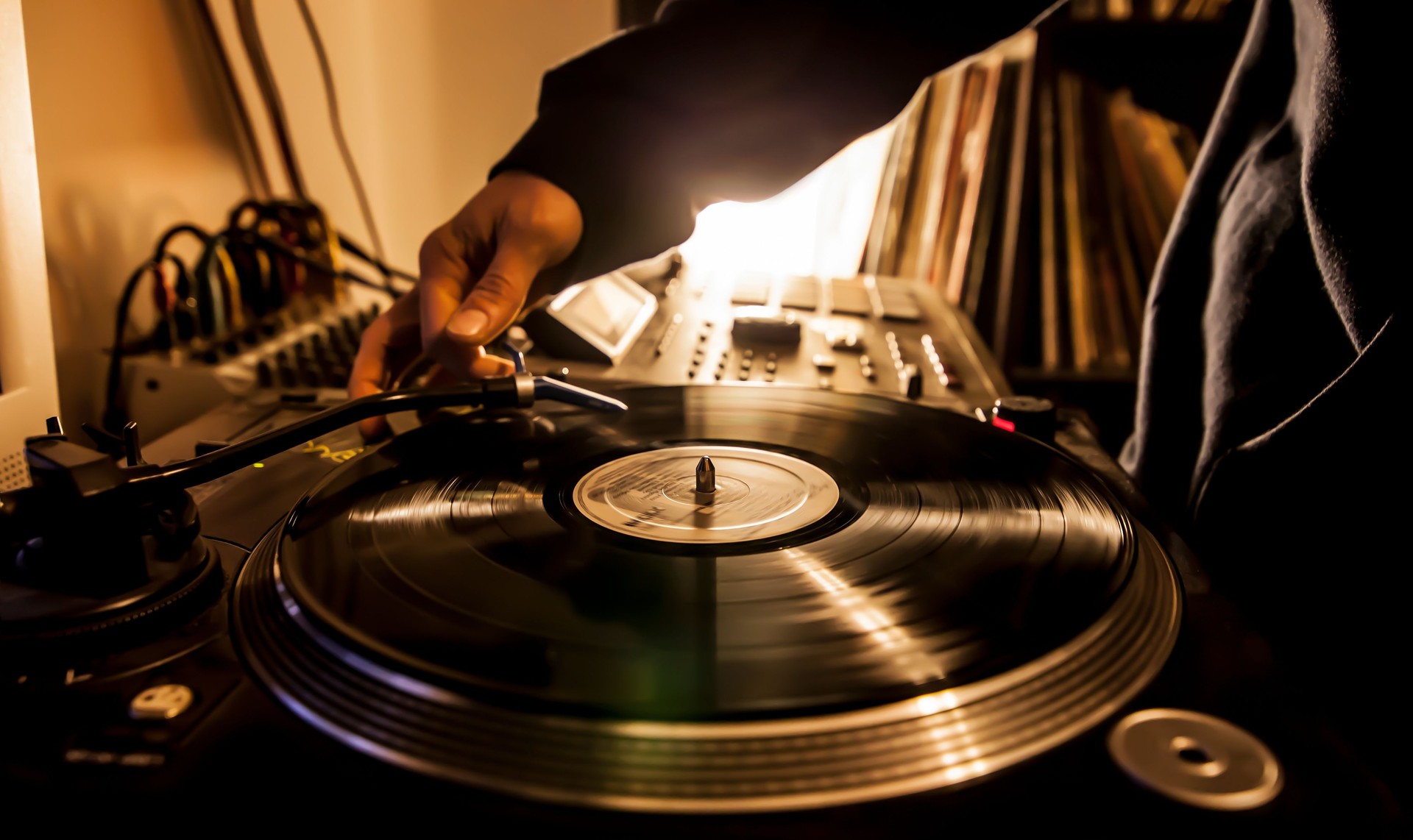 Dj in studio with turntable